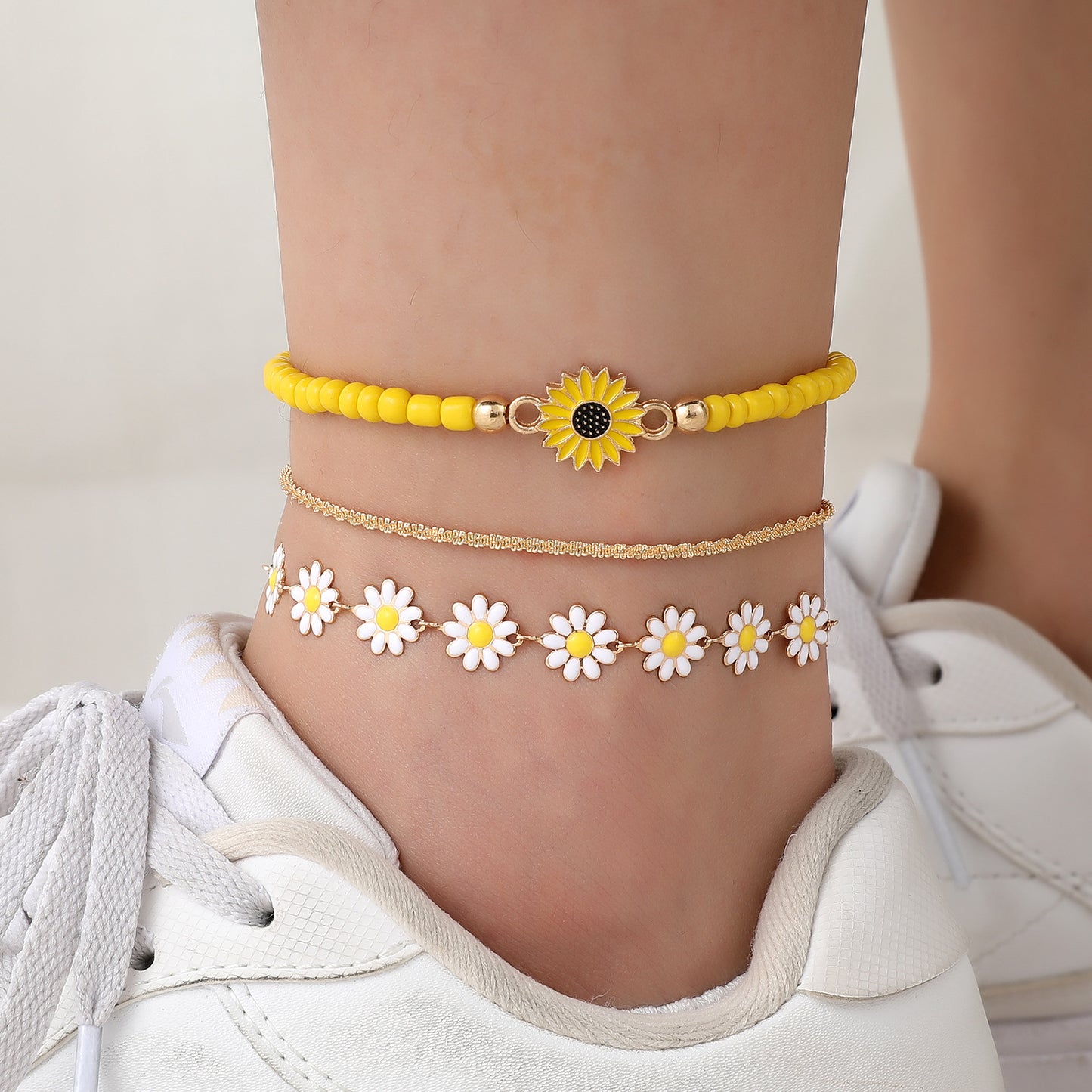 Oil Flower Beautiful Little Daisy Stacked Bracelet Ankle