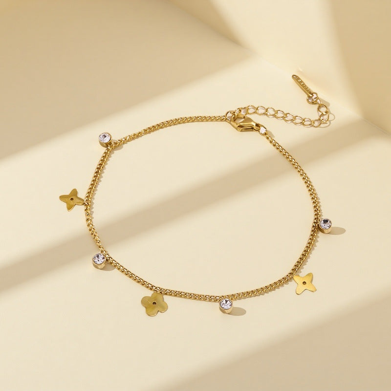 2025 new titanium steel small flower with drill anklet light luxury temperament INS style elegant fashion versatile jewelry wholesale