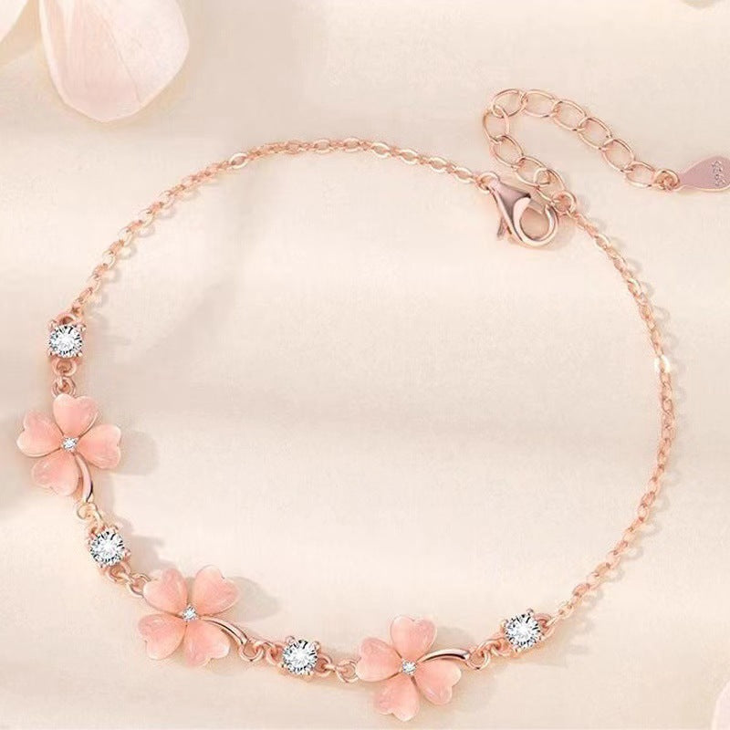 Pink Diamond Flower Necklace & Bracelet