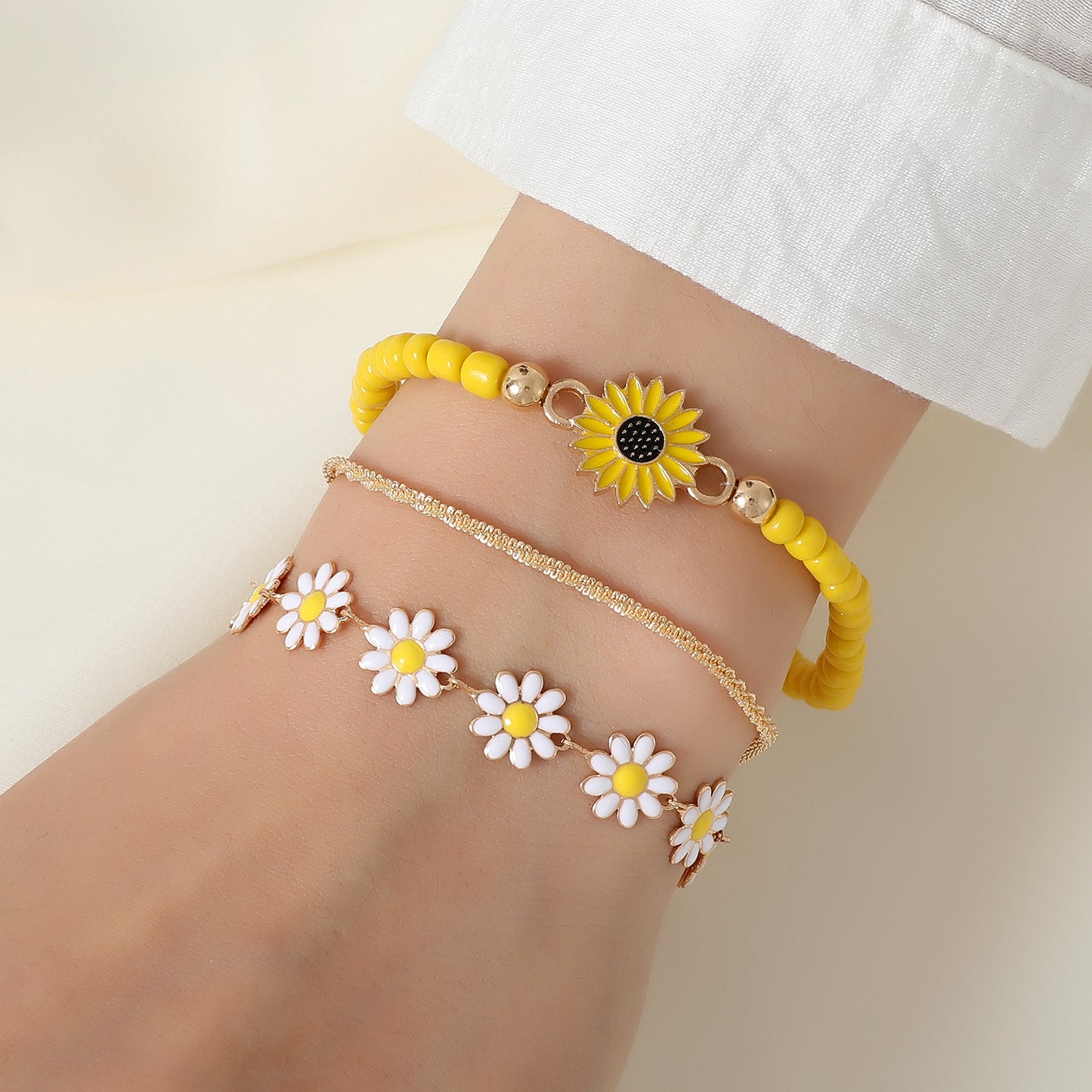 Oil Flower Beautiful Little Daisy Stacked Bracelet Ankle