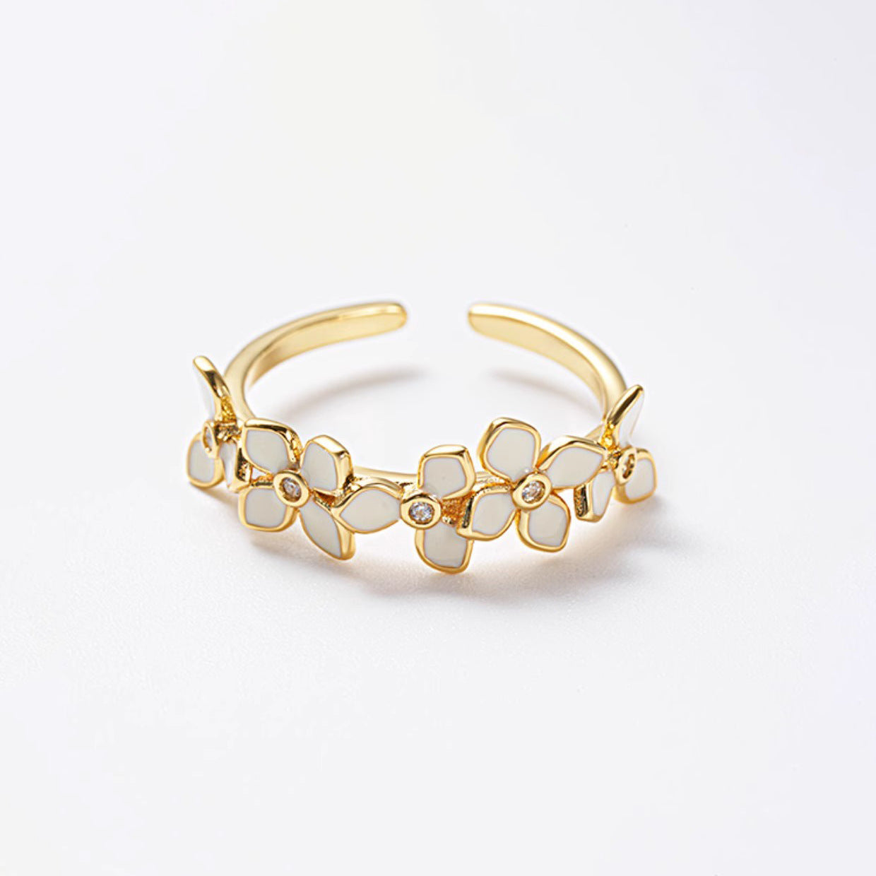 White Enamel Art Flower Ring