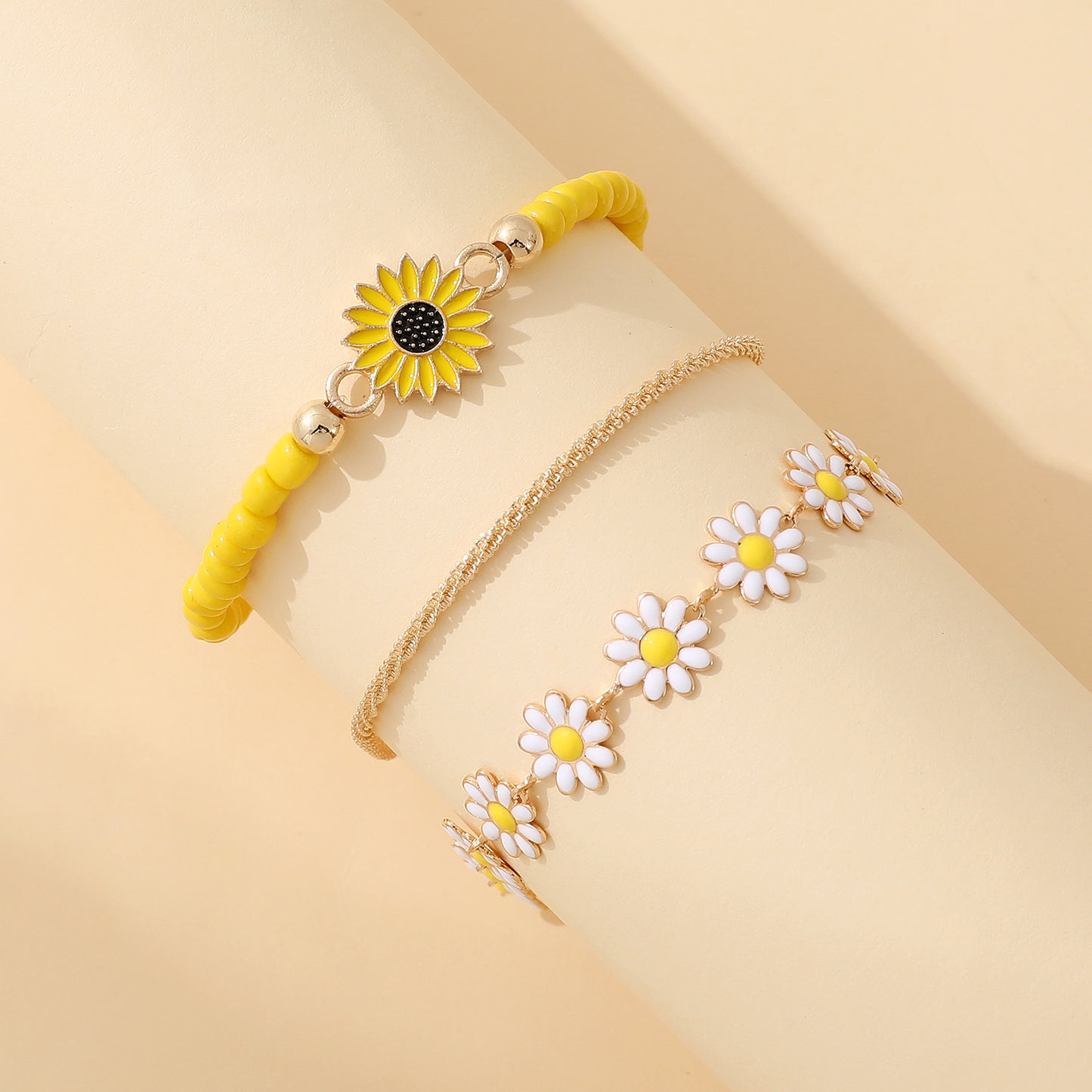 Oil Flower Beautiful Little Daisy Stacked Bracelet Ankle