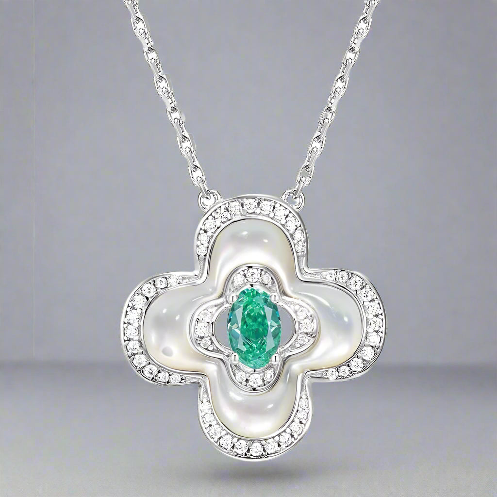 Medieval style paraiba necklace female four-leaf clover white fritillary clavicle chain aquamarine red corundum tourmaline light luxury new