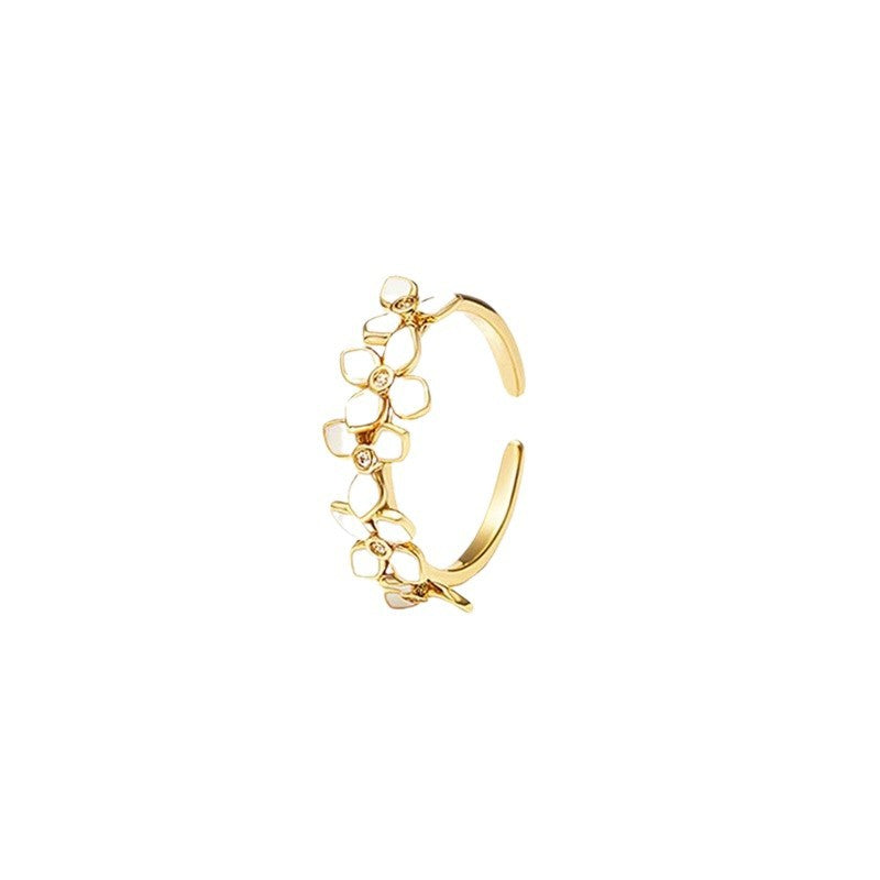 New Simple Romantic White Enamel Art Flower Ring S925 Sterling Silver Premium Temperament French Open Ring