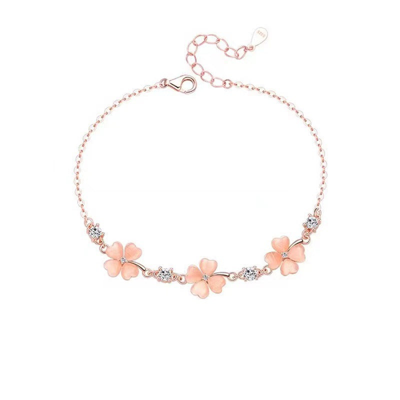 Pink Diamond Flower Necklace & Bracelet