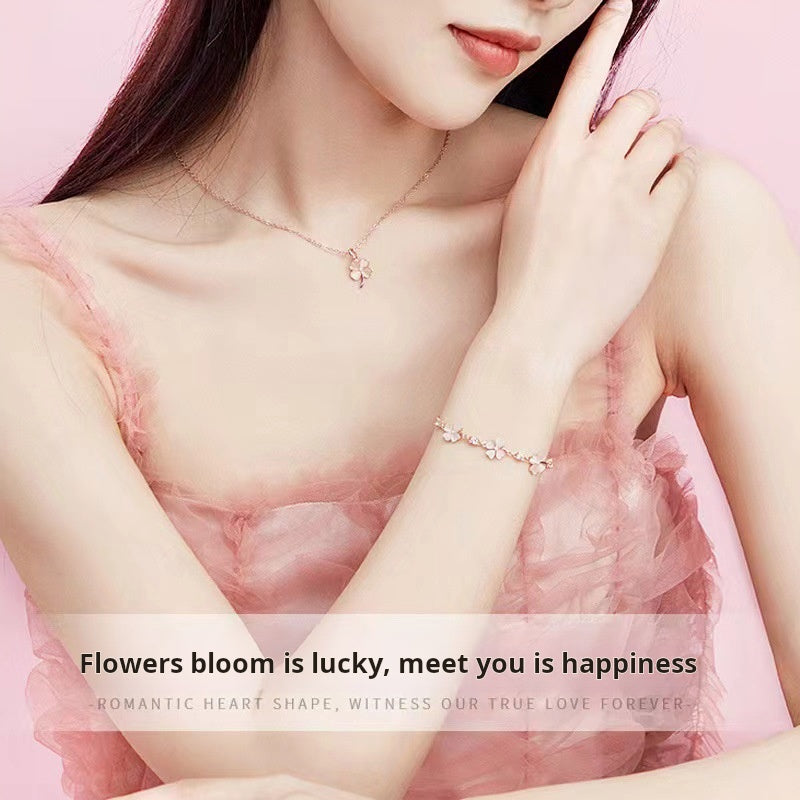 Pink Diamond Flower Necklace & Bracelet
