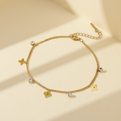2025 new titanium steel small flower with drill anklet light luxury temperament INS style elegant fashion versatile jewelry wholesale