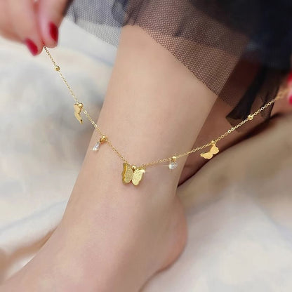 Butterfly anklet women's high-end sense 18k gold new trendy foot chain titanium steel does not fade sexy ankle niche jewelry