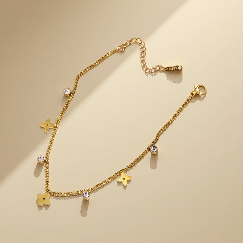 2025 new titanium steel small flower with drill anklet light luxury temperament INS style elegant fashion versatile jewelry wholesale