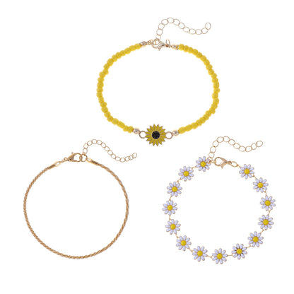 Oil Flower Beautiful Little Daisy Stacked Bracelet Ankle