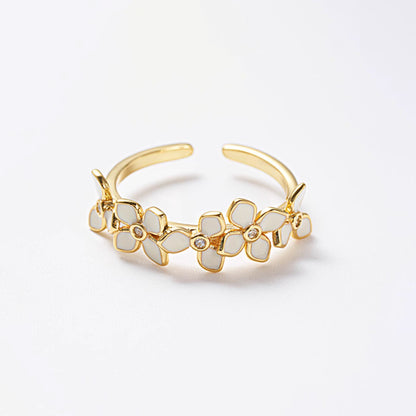 White Enamel Art Flower Ring