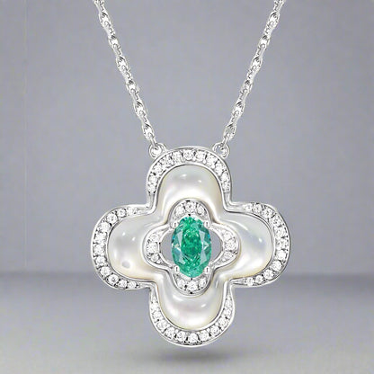 Medieval style paraiba necklace female four-leaf clover white fritillary clavicle chain aquamarine red corundum tourmaline light luxury new