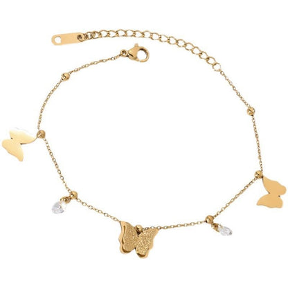 Butterfly anklet women's high-end sense 18k gold new trendy foot chain titanium steel does not fade sexy ankle niche jewelry