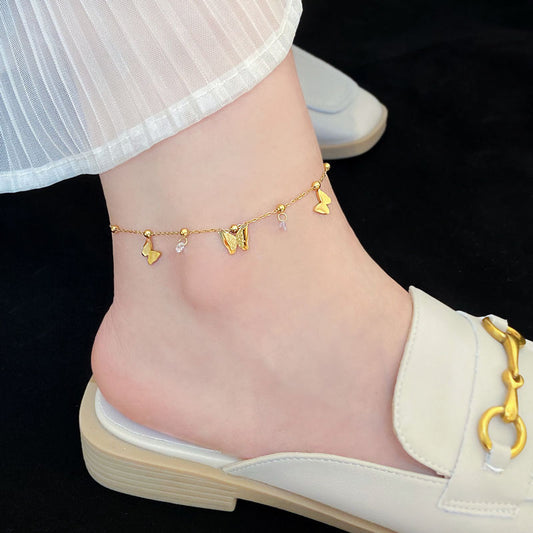 Butterfly anklet women's high-end sense 18k gold new trendy foot chain titanium steel does not fade sexy ankle niche jewelry