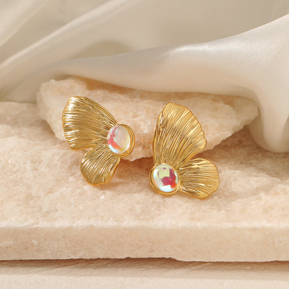 Cross-border fashion butterfly symmetrical stainless steel earrings Personalized fashion INS Internet celebrity exaggerated design sense titanium steel earrings