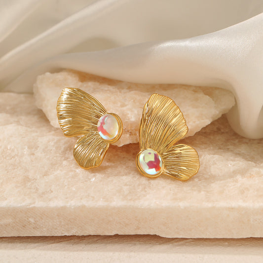 Cross-border fashion butterfly symmetrical stainless steel earrings Personalized fashion INS Internet celebrity exaggerated design sense titanium steel earrings