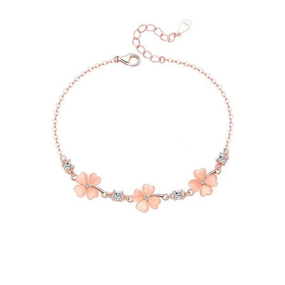 Pink Diamond Flower Necklace & Bracelet
