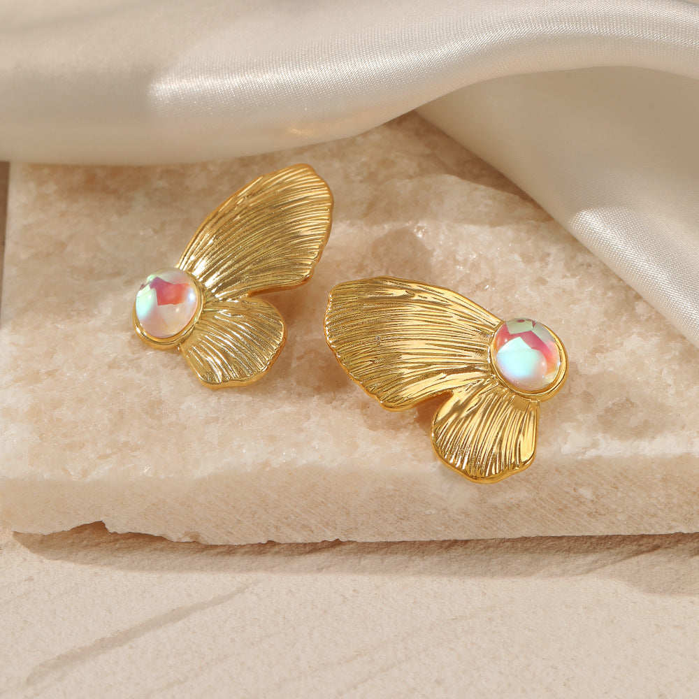 Cross-border fashion butterfly symmetrical stainless steel earrings Personalized fashion INS Internet celebrity exaggerated design sense titanium steel earrings