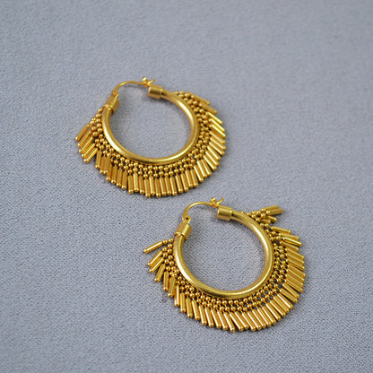 European and American niche designs, brass, retro gold, plating, swaying, sporty tassels, party queens, personality, exaggerated earrings, earrings