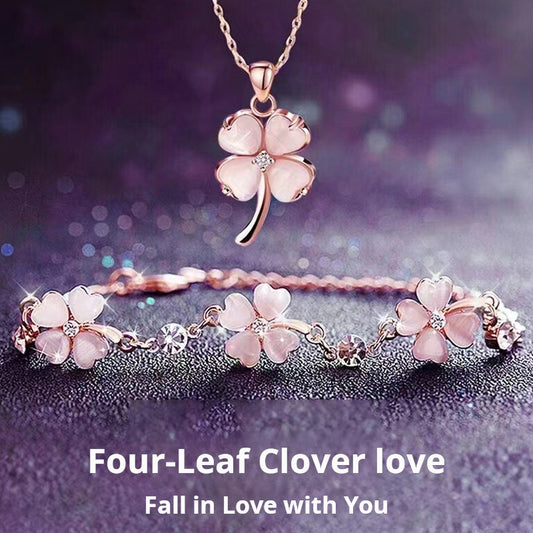Pink Diamond Flower Necklace & Bracelet
